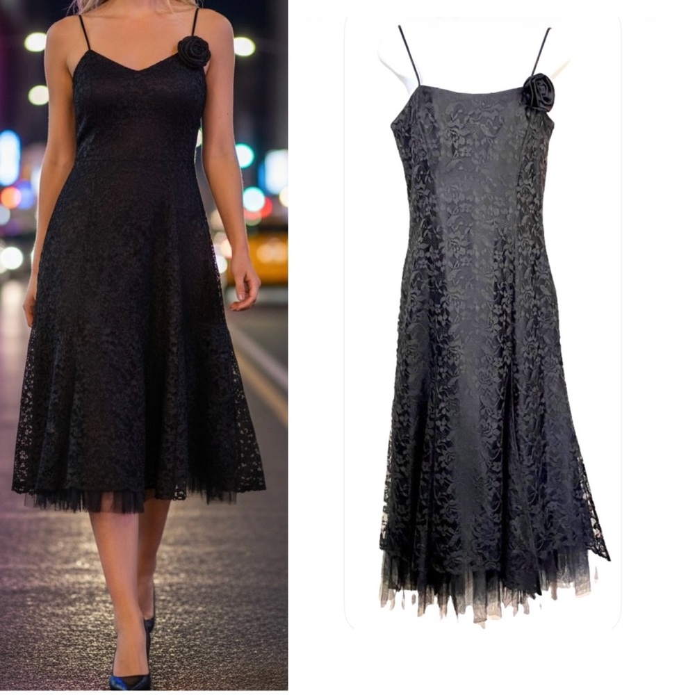 Vintage New Leaf by Samir Dress Small Black Cocktail Evening Party Tulle Y2K